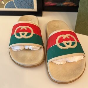 Gucci GG Interlocking Logo Rubber Sandals Slides Slip On Shoes-Sz 36